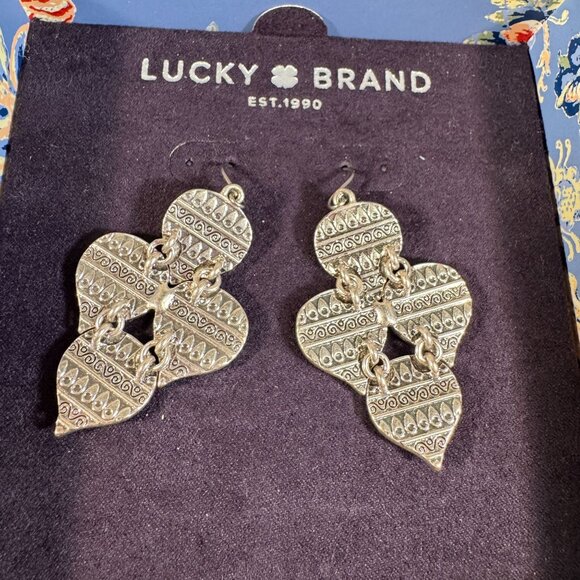 Lucky Brand Fearless Floral Box Silver-Tone Dangle Earrings NWB - Picture 3 of 4